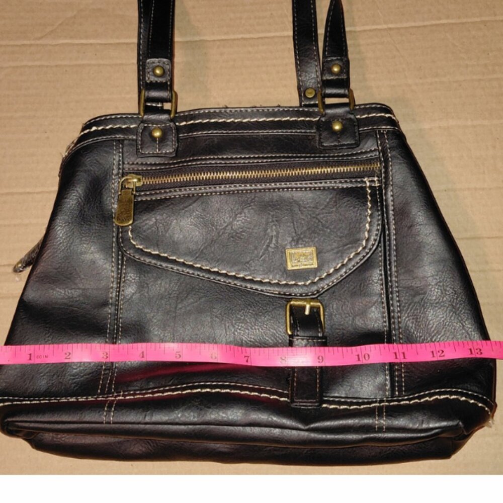 BOC Born Shoulder Purse Bag Flap Zipper Bucket Black Faux Leather - Picture 11 of 13